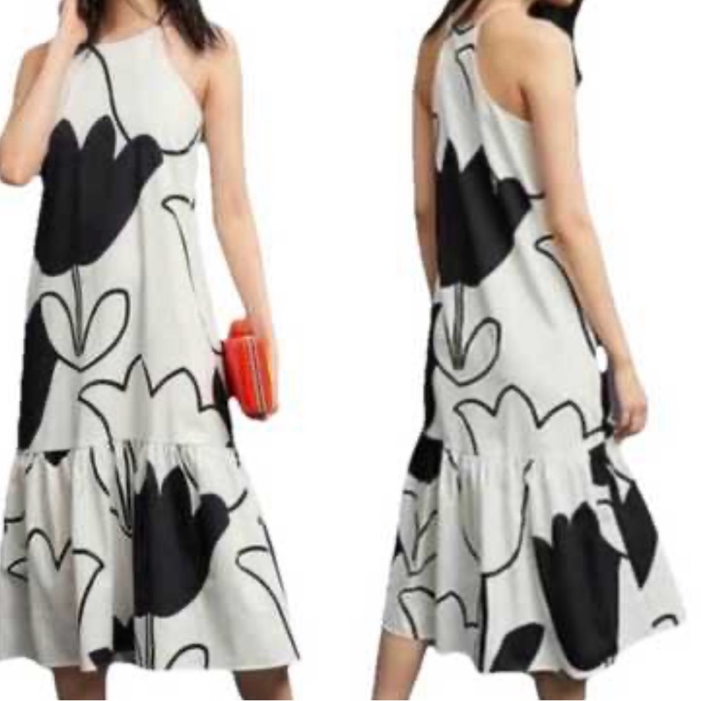 Anthropologie Corey Lynn Calter Black and White Floral Zola Midi Dress Sz XS